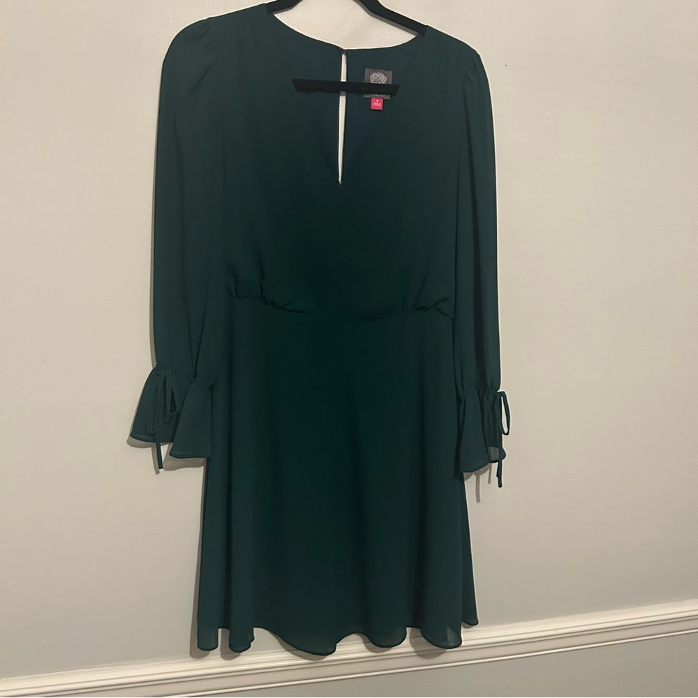 Vince Camuto Forest Green Long Sleeve V Neck Holiday Party Dress Sz S Small 6